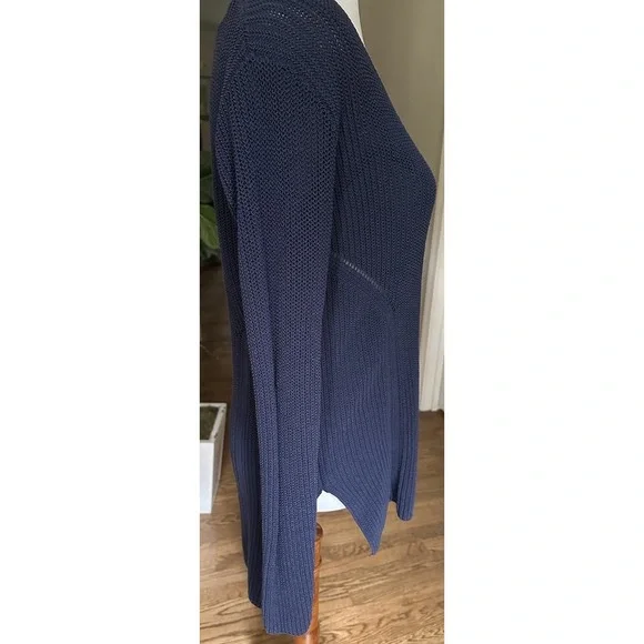 Athleta Womens Highline Sweater Navy Blue Cotton Nylon V Neck Split Hem Sz M - Picture 4 of 9